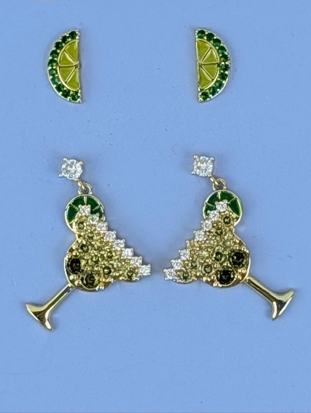 Margaritas Lime Wedges Earrings Set Of 3 CZ Enamel Post Backs Gift Boxed NWT